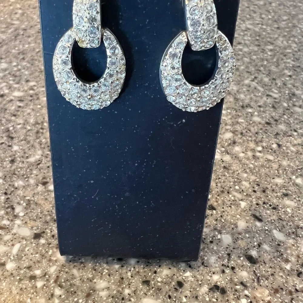 Napier silvertone & sparkling crystal door knocker style pierced earrings